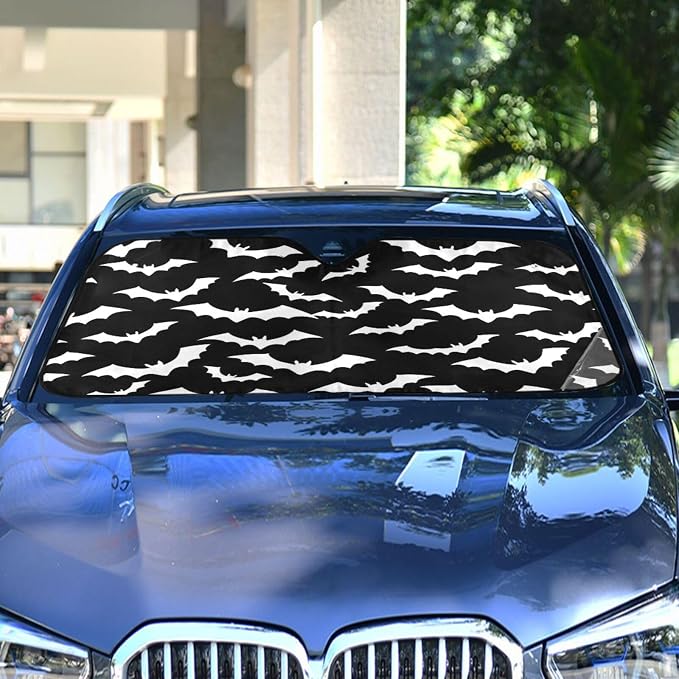 White Bats on Black Windshield Sun Shade for Car Auto SUV Truck Foldable Front Window Sunshade Sun Visor Protector Block UV Rays Reflect Heat, 55" x 28"