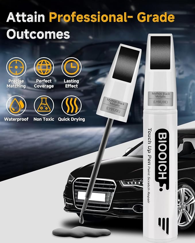 Touch Up Paint Pen Exact Color Match Car Chip and Scratch Repair (for Audi, Mythos Black(0E/LY9T))