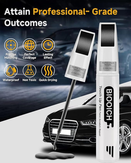 Touch Up Paint Pen Exact Color Match Car Chip and Scratch Repair (for Audi, Mythos Black(0E/LY9T))