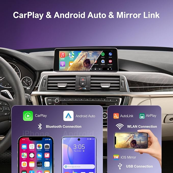 Wireless Carplay Android Auto for BMW NBT Evo ID5/ID6 System, for BMW 1/2/3/4/5/6/7/X1/X3/X4/X5/X6 2016-2020 Compatible with Carplay, Mirrorlink, Reverse Camera, Navigation
