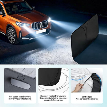 Windshield Sun Shade for BMW X1 2023-2026 Sunshade 300T Windshield Cover Shield Protector Blocks UV Rays Custom Fit X1 Front Window Shades Windshield Accessories Keep Cool Foldable