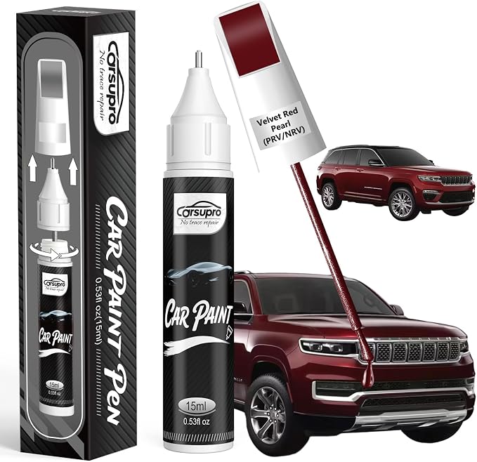 Velvet Red Pearl(PRV/NRV) for Jeep Touch Up Paint Pen, 2 in 1 Car Scratch Remover with Pen Tip and Brush, Precise Color Match for Car Paint Scratch Repair, Quickly and Easily Fix Chips and Nicks