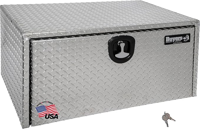 Buyers Products 1705119 Diamond Tread Aluminum Underbody Truck Tool Box, 18 x 24 x 36, Made in USA, .100 in. Thick, Corrosion-Resistant, Locking Compression Latch, Secure Storage for Work Trucks