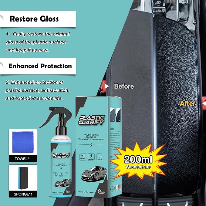 Car Trim & Plastic Restorer for Refreshing Faded Plastic, Leather, Vinyl & Rubber Trim with Polish, Black Plastic Restorer Automotive Shiny Stuff, Black Car Exterior & Interior Care-200ml
