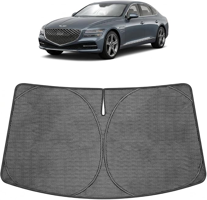 Proadsy Windshield Sun Shade Custom Fit Genesis G80 2021-2026 Ice Crystal Black Front Window Sunshade UV and Heat Blocker Foldable Visor Keeps Car Cooler for Summer Parking and Daily Use