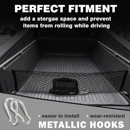 BestEvMod Envelope Style Cargo Net for Pickup Truck Bed Fit for Tesla Cybertruck 2026 2025 2024 Extra Strong Hook Stretchable Trunk Cargo Organizer with 2 L Track Hooks (Metal Hooks, Stand Envelope)