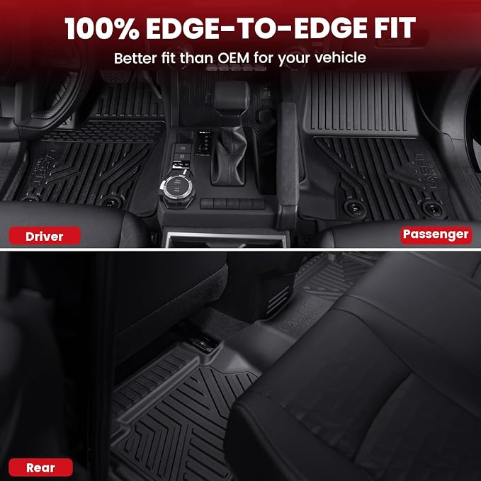 LASFIT Floor Mats for Toyota Tacoma 2024-2026 Double Cab Gas Manual Tran Only (Not Fit Hybrid & Xtra Cab & Auto Trans) All Weather TPE Floor Liners for Custom Fit Tacoma Front&Rear 2 Row Mats