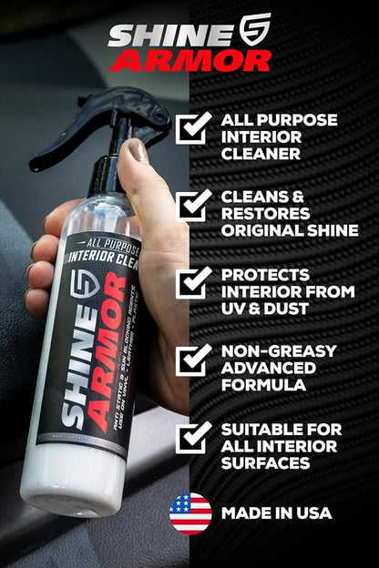 SHINE ARMOR Car Interior Cleaner & Protectant - Interior Detailer Spray with UV Defense, Streak-Free Car Cleaning Spray for Dashboard, Leather, Vinyl, Plastic & Rubber - Trucks, SUVs & RVs - 8 fl oz