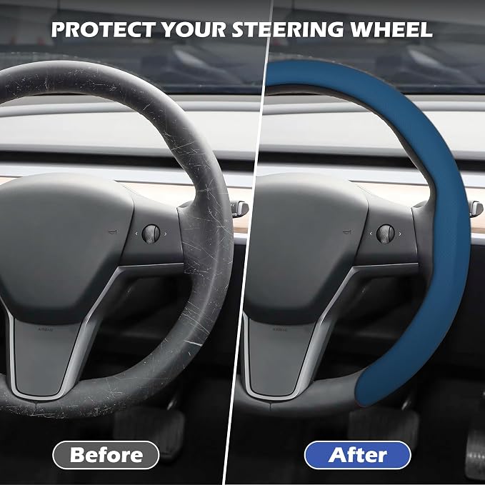 Frani Nappa Leather Steering Wheel Cover,Universal Fit 15 Inch-Premium Non-Slip Breathable Comfort Grip for Cars Trucks SUVs,Anti-Slip Durable Interior Upgrade Navy Blue
