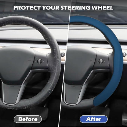 Frani Nappa Leather Steering Wheel Cover,Universal Fit 15 Inch-Premium Non-Slip Breathable Comfort Grip for Cars Trucks SUVs,Anti-Slip Durable Interior Upgrade Navy Blue