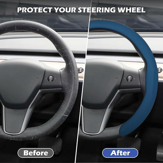 Frani Nappa Leather Steering Wheel Cover,Universal Fit 15 Inch-Premium Non-Slip Breathable Comfort Grip for Cars Trucks SUVs,Anti-Slip Durable Interior Upgrade Navy Blue