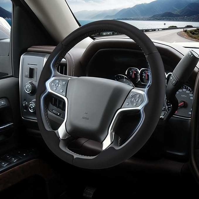 Steering Wheel Cover for Chevy Silverado 1500 2014-2018/2500 2500HD 3500 3500HD 2015-2019/ 4500HD 5500HD 6500HD 2019-2024/ Suburban Tahoe 2015-2020/ Traverse 2018-2023 Chevrolet