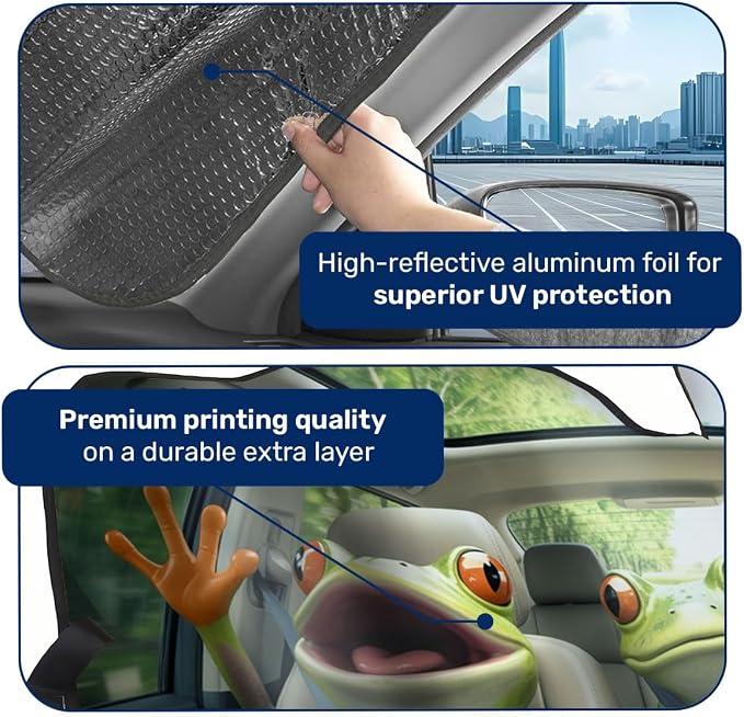 GENANY Frog Family Windshield Sun Shade for Car SUV Truck (55x30 Inches), Front Window Visor for Windows, Protector Blocks UV, Car Decor