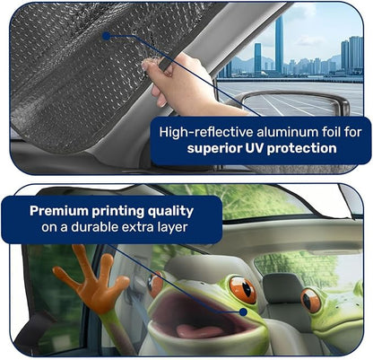GENANY Frog Family Windshield Sun Shade for Car SUV Truck (55x30 Inches), Front Window Visor for Windows, Protector Blocks UV, Car Decor