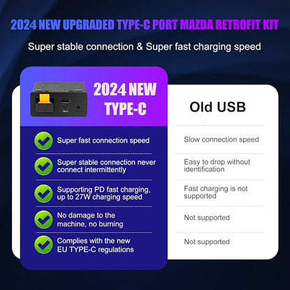 Mazda Type-C Wireless Carplay Retrofit Kit, TK78-66-9U0C OEM Media Hub to MZD Connect System, Compatible with Mazda 2/3/6/CX3/CX5/CX9/MX5 2015-2020 (Only Supporting Wireless Carplay, NO Android Auto)