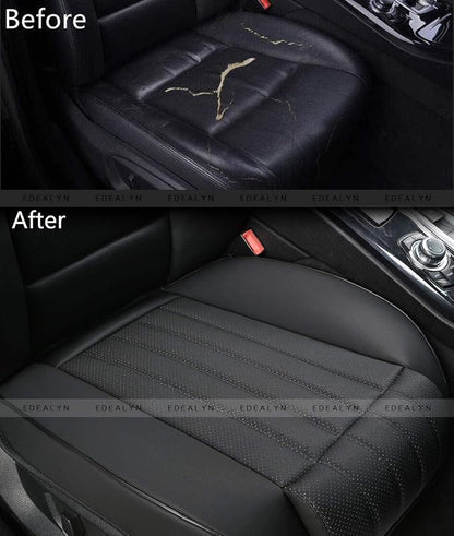 (1 PCS Car Seat Cover Width20.86 by deep 20.86 inches PU Leather Auto Bottom Seat Protector Cover with Comfort Leg Support Pillow Fit Most Front Driver Seat (Black with Leg Rest)