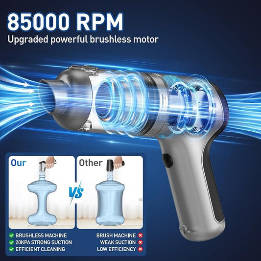 Handheld Car Vacuum Cleaner Cordless, 20000PA High Power Hand Held Vacuum Cordless Rechargeable, Portable Mini Vacuum & Air Duster with Brushless Motor and 2-Gear Modes for Car Home Office