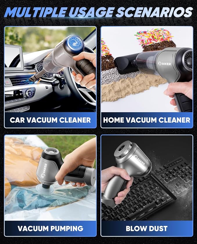 Saker Car Vacuum Portable Cordless Handheld Car Vacuum 15000PA High Power with Brushless Motor and Blower for Cars,Office,Home Cleaning HL107B