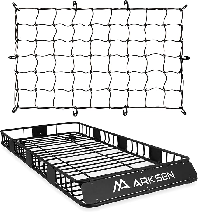 ARKSEN 84" x 39" x 6" Roof Rack Basket with Extension & Cargo Net, 150 lb Heavy-Duty Steel Cargo Carrier, Fits Crossbars up to 1.38" Thick, for SUV & Pickup Truck