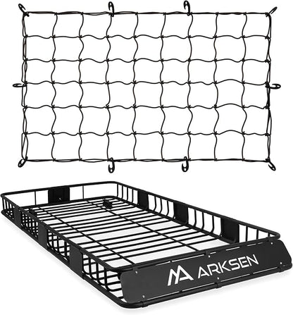 ARKSEN 84" x 39" x 6" Roof Rack Basket with Extension & Cargo Net, 150 lb Heavy-Duty Steel Cargo Carrier, Fits Crossbars up to 1.38" Thick, for SUV & Pickup Truck