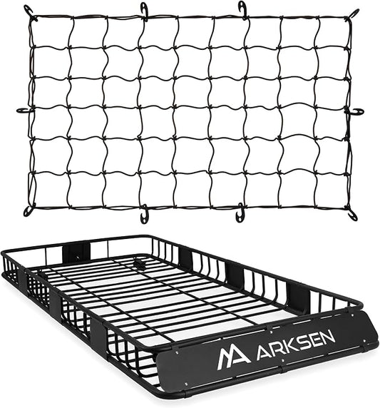ARKSEN 84" x 39" x 6" Roof Rack Basket with Extension & Cargo Net, 150 lb Heavy-Duty Steel Cargo Carrier, Fits Crossbars up to 1.38" Thick, for SUV & Pickup Truck