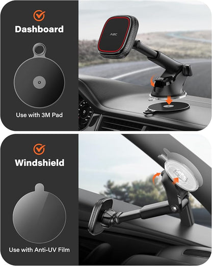 APPS2Car for MagSafe Car Mount, Dashboard & Windshield Suction Cup Holder with Telescopic Arm, Magnetic Phone Holder for Your Car, Designed for iPhone MagSafe Case (Black-Magsafe)
