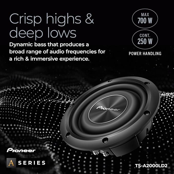 Pioneer A-Series TS-A2000LD2 8” Subwoofer – 700W Max, Shallow-Mount Design, Deep Bass in Tight Spaces