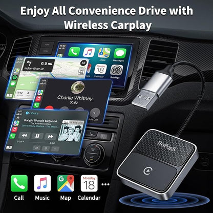 Wireless CarPlay Adapter for iPhone,Turns Factory Wired CarPlay to Wireless for Apple Car Play with USB Or USB-C | CarPlay Adapter Plug & Play Connect WiFi & Bluetooth for iPhone 6+ / iOS 10 +