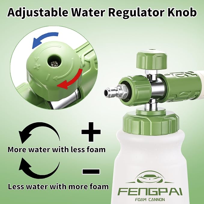 FENG PAI Pressure Washer Foam Cannon with Dual-Connector Accessory & 7 Power Washer Sprayer Nozzles, Double Tip Attachment For Soap Cannon, 1/4" Quick Connect, 3600 PSI, White Bottle