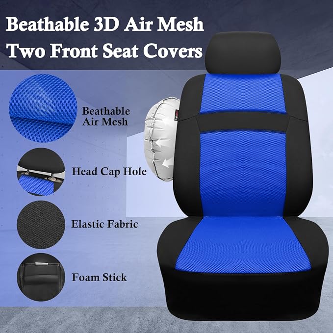 CAR PASS Car Seat Covers Front Seats Only, 3D Air Mesh Car Seat Cover with 5mm Composite Sponge Inside,Airbag Compatible Universal Fit SUV,Vans,sedans, Trucks, Automotive Interior Covers(Black Blue