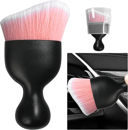 Ziciner Car Detailing Brush, Curved Soft Bristles Auto Removal Dust Collectors, Universal Vehicle Dashboard, Air Conditioner Vents etc Interior Cleaning Tool Accessory (Pink/White)