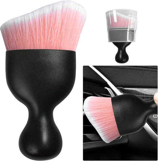 Ziciner Car Detailing Brush, Curved Soft Bristles Auto Removal Dust Collectors, Universal Vehicle Dashboard, Air Conditioner Vents etc Interior Cleaning Tool Accessory (Pink/White)