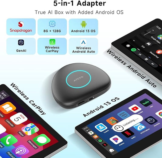 Wireless CarPlay Adapter, Magic AI Box with 4G LTE | GPS | Full Android OS | OBD II, Wireless CarPlay Box Compatible with Wired Factory CarPlay & Android Auto, Support for YouTube/Netflix
