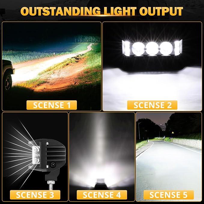 Auxbeam 5in 68W Offroad Driving Lights, 6800LM Side Shooter LED Light Bar with White Spot Flood Combo Beam, Waterproof Offroad Fog Light for UTV ATV Jeep Wrangler Motor Truck Boat