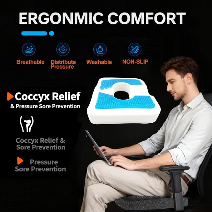 Donut Pillow for Tailbone Pain&Hemorrhoid,Wheelchair Seat Cushion for Tailbone Pain Relief,Gel Cushions for Pressure Relief,Memory Foam Pad for Office Chair,Stands& Stadium Seat Cushion(Gray)