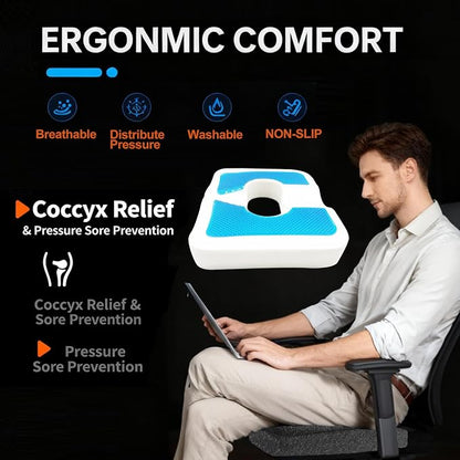 Donut Pillow for Tailbone Pain&Hemorrhoid,Wheelchair Seat Cushion for Tailbone Pain Relief,Gel Cushions for Pressure Relief,Memory Foam Pad for Office Chair,Stands& Stadium Seat Cushion(Gray)