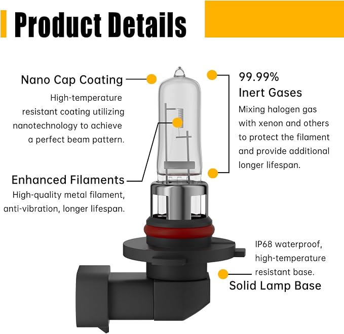 9005 HB3 Halogen Headlight Bulb,3800K, 4000 Lumens,12V 55W Standard Halogen Light Bulb,Head Light Bulbs for Car,High Brightness Headlight Bulb,Headlight Bulbs High and Low Beam,Pack of 2