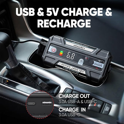 LOKITHOR J400 2000A 12V Portable Lithium Jump Starter, Car Battery Booster Pack, USB-C Powerbank Charger, and Jumper Cables for Upto 8.0-Liter Gas and 6.0-Liter Diesel Engines