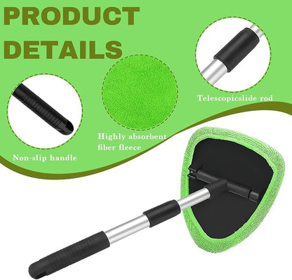Car Window Cleaner, Car Cleanser Brush, Car Accessories Car Cleaning Supplies Tools, Car Cleaning Kit with Extendable Handle, Microfiber Cloth, Spray Bottle, Fits All Cars (Green)