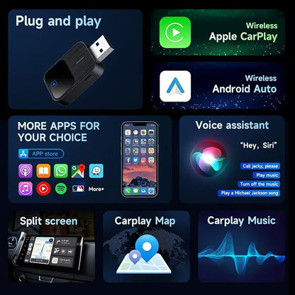 Auto Wireless CarPlay & Android Adapter 2 in 1 for Ford Ranger 2019-Present Plug and Play USB Car Dongle Reconnect, Voice Control, Navigation, Music Streaming,Grey Style