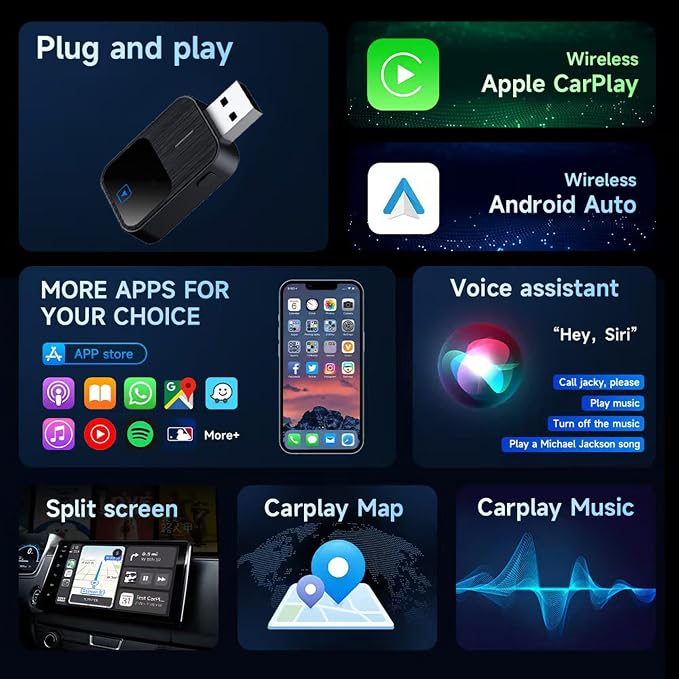 Auto Wireless CarPlay & Android Adapter 2 in 1 for Subaru Legacy 2018-Present Plug and Play USB Car Dongle Reconnect, Voice Control, Navigation, Music Streaming,Grey Style