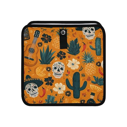Car Trash Can Organizer Bin with Adjustable Strap for Back Front Seat Console Waterproof Leakproof Collapsible Portable 11 Inch Orange Day Of The Dead Skull Cacti
