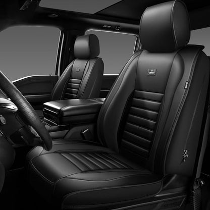 CAR PASS Nappa Leather Car Seat Covers Front Seats, Luxury Seat Protector for Cars, Waterproof Anti-Slip Seat Cushion Airbag Compatible Universal for Sedan SUV Pick-up Truck Automotive Vehicle, Black