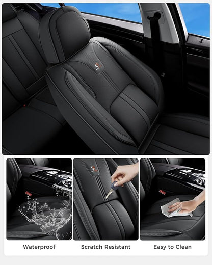 Huidasource Black Front Seat Cover Luxury Nappa Leather, Front Car Seat Cover with Airbag, Front Storage Pocket, Lumbar Support, Cooling＆Heating, Universal Fit for Most Cars SUV Trucks, Black
