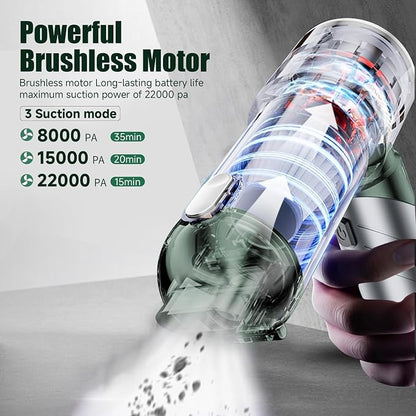 Car Vacuum Portable Cordless 22000PA High Power Handheld Mini Vacuum Cleaner Rechargeable Foldable with Brushless Motor Air Blower Duster Pump for Car Home Office Pet (Green)