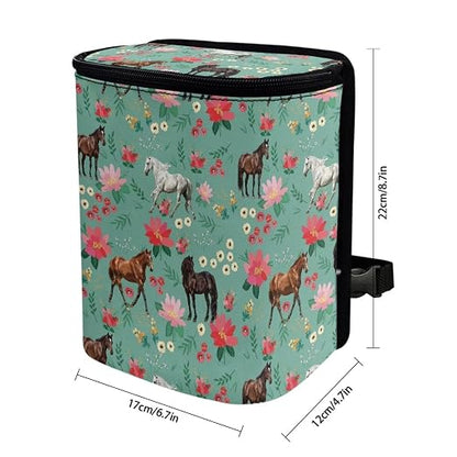 Talayituse Horse Flower Print Car Trash Can with Lid, Leak Proof Auto Trash Bag Hanging Vehicle Garbage Can Multipurpose Storage Container for Back Seat Road Trip