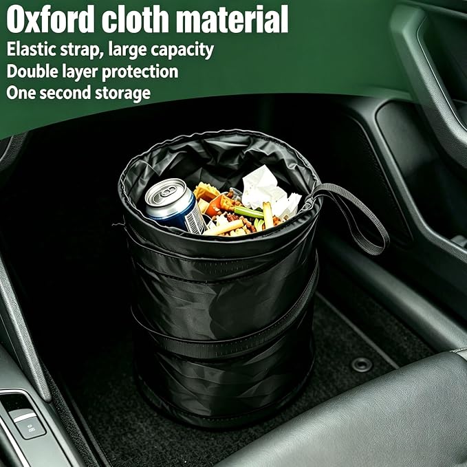 2 PCS Car Trash Can, Portable Collapsible Garbage Bin, Waterproof Mini Hanging Rubbish Bin Leakproof Trash Bag (Black)
