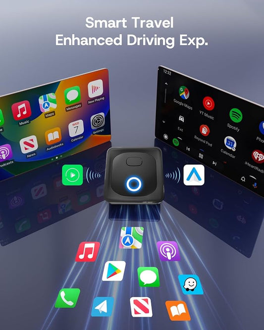 2026 Upgrade Wireless CarPlay Adapter/Android Auto Wireless Adapter, Plug & Play Fast Connection, One-Tap Disconnect, Wi-Fi 6 & Bluetooth 5.4, Support USB A/Type C, Mini Design- Carbon Black