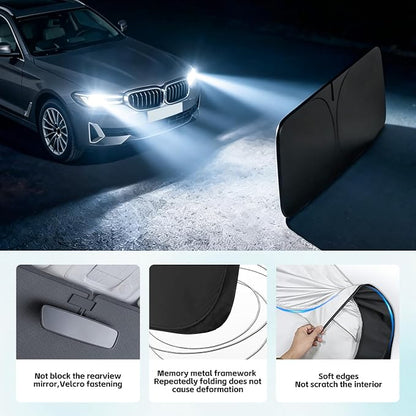 Windshield Sun Shade for BMW 5 Series 2010-2023 Sunshade 300T Windshield Cover Shield Protector Blocks UV Rays Custom Fit 5 Series Front Window Shade Windshield Accessories Keep Cool Foldable