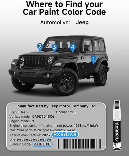PX8/DX8 Black Crystal Touch Up Paint Compatible with JeepExact Match 2 in 1 Touch up Paint for Chips and Nicks Repair